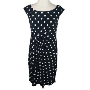 Connected Apparel Faux Wrap Dress Black White Polka Dot Travel Career Size 10